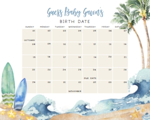 677 Baby on Board Baby Shower Calendar 10x8: 677 Baby on Board Baby Shower Calendar