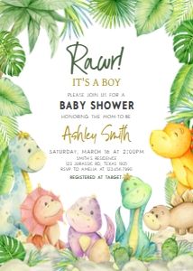680 Greenery Boy Dinosaur Baby Shower Invitation: 680 Greenery Boy Dinosaur Baby Shower Invitation Set