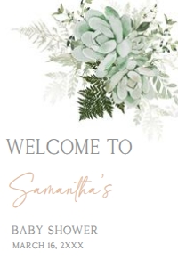 679 Greenery Succulent Baby in Bloom Baby Shower Welcome Sign 24x36: 679 Greenery Succulent Baby in Bloom Baby Shower Welcome Sign