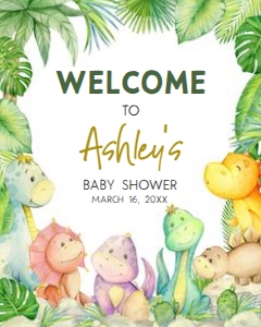 680 Greenery Boy Dinosaur Baby Shower Welcome Sign 16x20: 680 Greenery Boy Dinosaur Baby Shower Welcome Sign