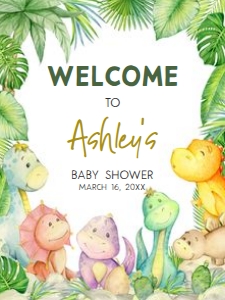 680 Greenery Boy Dinosaur Baby Shower Welcome Sign 18x24: 680 Greenery Boy Dinosaur Baby Shower Welcome Sign