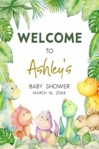 680 Greenery Boy Dinosaur Baby Shower Welcome Sign 20x30: 680 Greenery Boy Dinosaur Baby Shower Welcome Sign