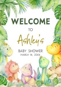 680 Greenery Boy Dinosaur Baby Shower Welcome Sign A1: 680 Greenery Boy Dinosaur Baby Shower Welcome Sign