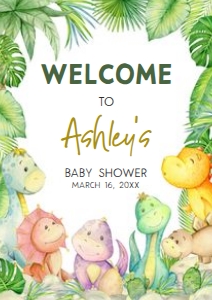 680 Greenery Boy Dinosaur Baby Shower Welcome Sign A3: 680 Greenery Boy Dinosaur Baby Shower Welcome Sign