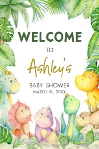 680 Greenery Boy Dinosaur Baby Shower Welcome Sign 24x36: 680 Greenery Boy Dinosaur Baby Shower Welcome Sign