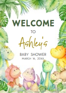680 Greenery Boy Dinosaur Baby Shower Welcome Sign A4: 680 Greenery Boy Dinosaur Baby Shower Welcome Sign