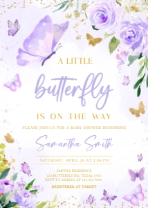 682 Gold Purple Butterfly Baby Shower Invitation: 682 Gold Purple Butterfly Baby Shower Invitation Set