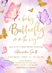 683 Pink Purple Butterflies Baby Shower Invitation: 683 Pink Purple Butterflies Baby Shower Invitation
