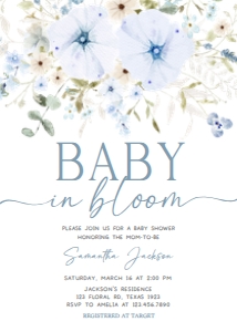 684 Blue Baby in Bloom Baby Shower Invitation: 684 Blue Baby in Bloom Baby Shower Invitation Set