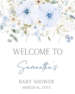 684 Blue Baby in Bloom Baby Shower Welcome Sign 16x20: 684 Blue Baby in Bloom Baby Shower Welcome Sign