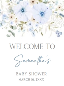 684 Blue Baby in Bloom Baby Shower Welcome Sign 18x24: 684 Blue Baby in Bloom Baby Shower Welcome Sign