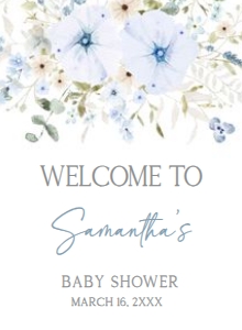 684 Blue Baby in Bloom Baby Shower Welcome Sign 11x15: 684 Blue Baby in Bloom Baby Shower Welcome Sign