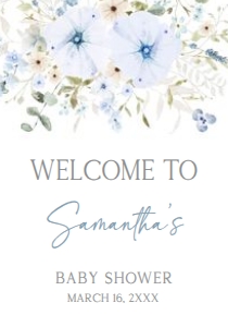 684 Blue Baby in Bloom Baby Shower Welcome Sign A3: 684 Blue Baby in Bloom Baby Shower Welcome Sign