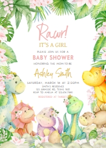 688 Greenery Girl Dinosaur Baby Shower Invitation: 688 Greenery Girl Dinosaur Baby Shower Invitation