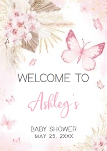 689 Pink Boho Butterfly Baby Shower Welcome Sign A3: 689 Pink Boho Butterfly Baby Shower Welcome Sign