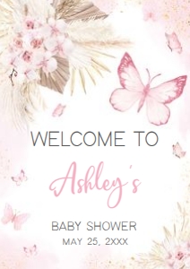 689 Pink Boho Butterfly Baby Shower Welcome Sign A1: 689 Pink Boho Butterfly Baby Shower Welcome Sign
