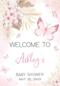 689 Pink Boho Butterfly Baby Shower Welcome Sign A2: 689 Pink Boho Butterfly Baby Shower Welcome Sign