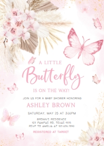 689 Pink Boho Butterfly Baby Shower Invitation: 689 Pink Boho Butterfly Baby Shower Invitation Set