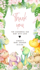 688 Greenery Girl Dinosaur Baby Shower Favor Tag design preview
