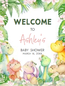 688 Greenery Girl Dinosaur Baby Shower Welcome Sign 18x24: 688 Greenery Girl Dinosaur Baby Shower Welcome Sign