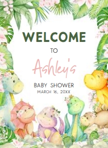 688 Greenery Girl Dinosaur Baby Shower Welcome Sign 11x15: 688 Greenery Girl Dinosaur Baby Shower Welcome Sign