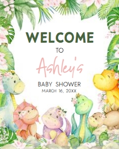 688 Greenery Girl Dinosaur Baby Shower Welcome Sign 16x20: 688 Greenery Girl Dinosaur Baby Shower Welcome Sign