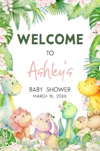 688 Greenery Girl Dinosaur Baby Shower Welcome Sign 24x36: 688 Greenery Girl Dinosaur Baby Shower Welcome Sign