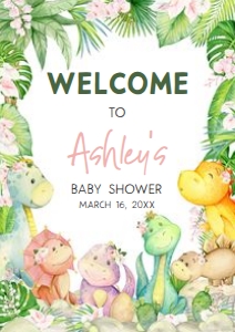 688 Greenery Girl Dinosaur Baby Shower Welcome Sign A2: 688 Greenery Girl Dinosaur Baby Shower Welcome Sign