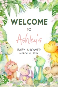 688 Greenery Girl Dinosaur Baby Shower Welcome Sign 20x30: 688 Greenery Girl Dinosaur Baby Shower Welcome Sign