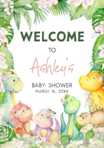 688 Greenery Girl Dinosaur Baby Shower Welcome Sign A3: 688 Greenery Girl Dinosaur Baby Shower Welcome Sign
