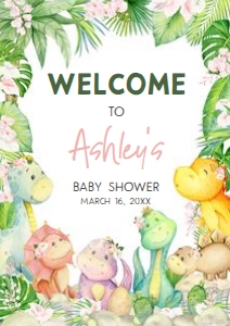 688 Greenery Girl Dinosaur Baby Shower Welcome Sign A1: 688 Greenery Girl Dinosaur Baby Shower Welcome Sign