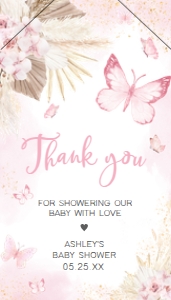 689 Pink Boho Butterfly Baby Shower Favor Tag with Line: 689 Pink Boho Butterfly Baby Shower Favor Tag