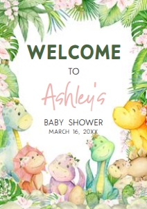 688 Greenery Girl Dinosaur Baby Shower Welcome Sign A4: 688 Greenery Girl Dinosaur Baby Shower Welcome Sign