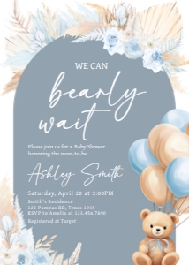 691 Boho Blue Bear Baby Shower Invitation: 691 Boho Blue Bear Baby Shower Invitation