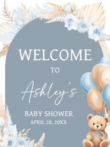 691 Boho Blue Bear Baby Shower Welcome Sign 18x24: 691 Boho Blue Bear Baby Shower Welcome Sign