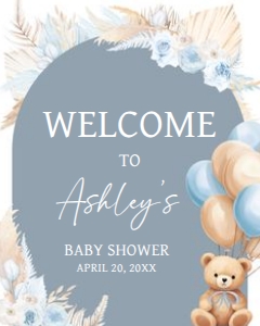 691 Boho Blue Bear Baby Shower Welcome Sign 16x20: 691 Boho Blue Bear Baby Shower Welcome Sign