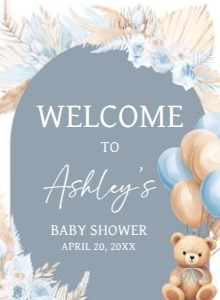691 Boho Blue Bear Baby Shower Welcome Sign 11x15: 691 Boho Blue Bear Baby Shower Welcome Sign