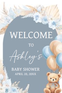 691 Boho Blue Bear Baby Shower Welcome Sign 20x30: 691 Boho Blue Bear Baby Shower Welcome Sign