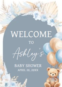 691 Boho Blue Bear Baby Shower Welcome Sign A3: 691 Boho Blue Bear Baby Shower Welcome Sign