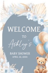 691 Boho Blue Bear Baby Shower Welcome Sign 24x36: 691 Boho Blue Bear Baby Shower Welcome Sign