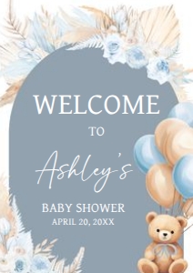 691 Boho Blue Bear Baby Shower Welcome Sign A2: 691 Boho Blue Bear Baby Shower Welcome Sign