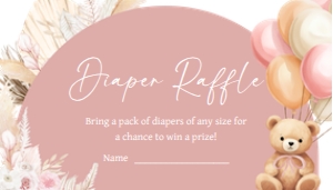 692 Boho Pink Bear Baby Shower Diaper Raffle: 692 Boho Pink Bear Baby Shower Invitation Set