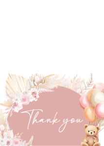 692 Boho Pink Bear Baby Shower Thank you Card: 692 Boho Pink Bear Baby Shower Invitation Set
