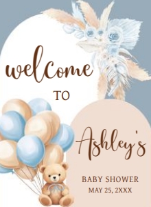 690 Blue Boho Bear Baby Shower Welcome Sign 11x15: 690 Blue Boho Bear Baby Shower Welcome Sign