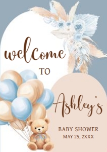 690 Blue Boho Bear Baby Shower Welcome Sign A3: 690 Blue Boho Bear Baby Shower Welcome Sign