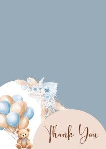 690 Blue Boho Bear Baby Shower Thank You Card: 690 Blue Boho Bear Baby Shower Invitation Set