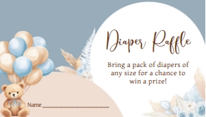 690 Blue Boho Bear Baby Shower Diaper Raffle: 690 Blue Boho Bear Baby Shower Invitation Set