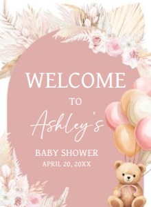 692 Boho Pink Bear Baby Shower Welcome Sign 11x15: 692 Boho Pink Bear Baby Shower Welcome Sign