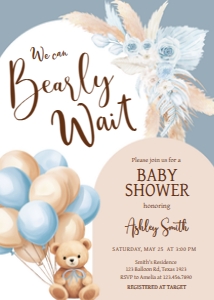 690 Blue Boho Bear Baby Shower Invitation: 690 Blue Boho Bear Baby Shower Invitation Set