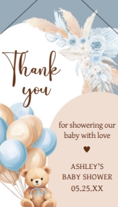 690 Blue Boho Bear Baby Shower Favor Tag with Line: 690 Blue Boho Bear Baby Shower Favor Tag